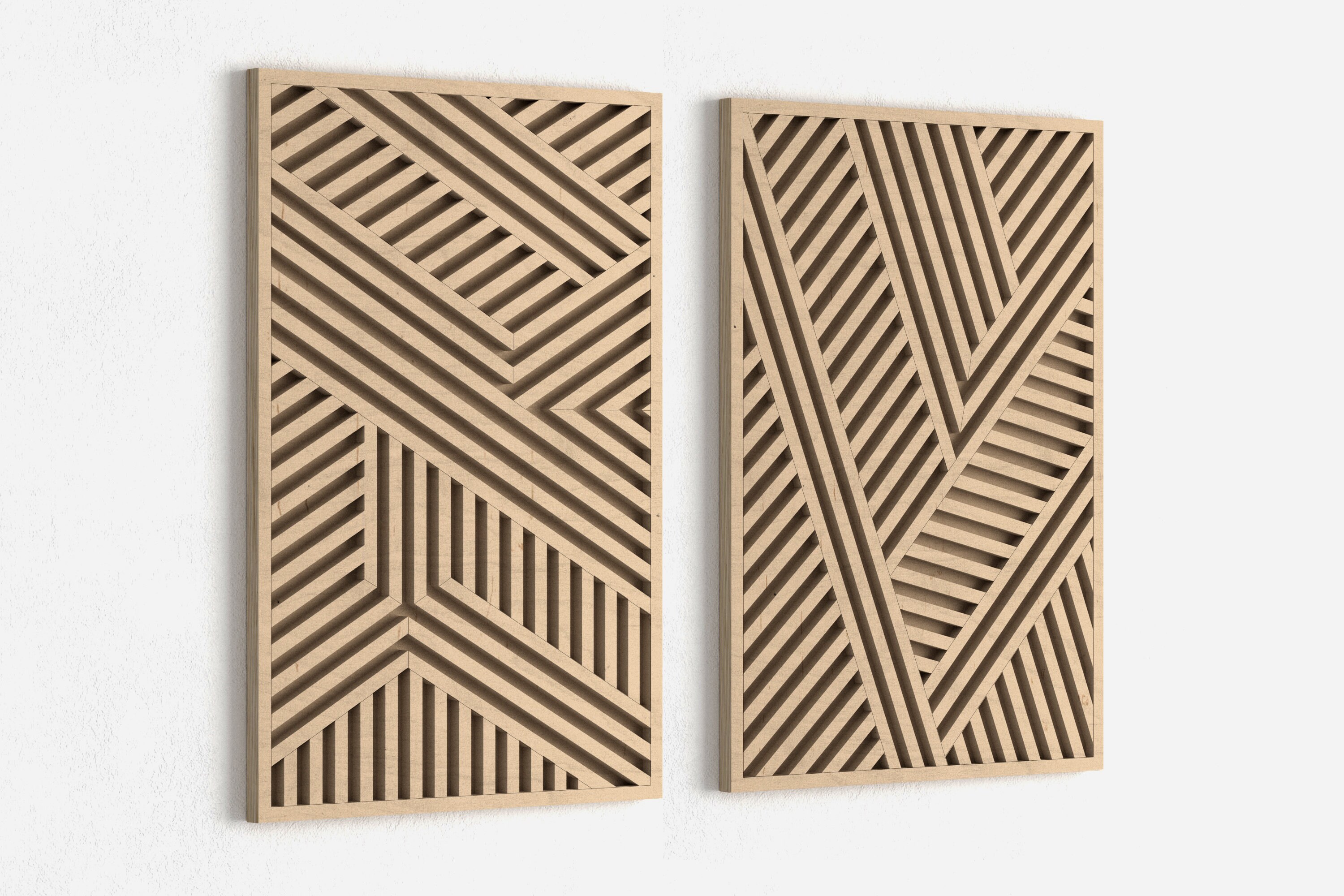 Modern Wood Wall Art Set Wooden wall art Abstract Wooden Etsy