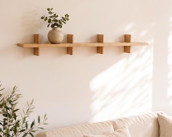 Solid Oak Floating Shelf – Modern Wooden Wall Shelf for Living Room, Bedroom or Kitchen, Modern Scandinavian & Japandi Decor