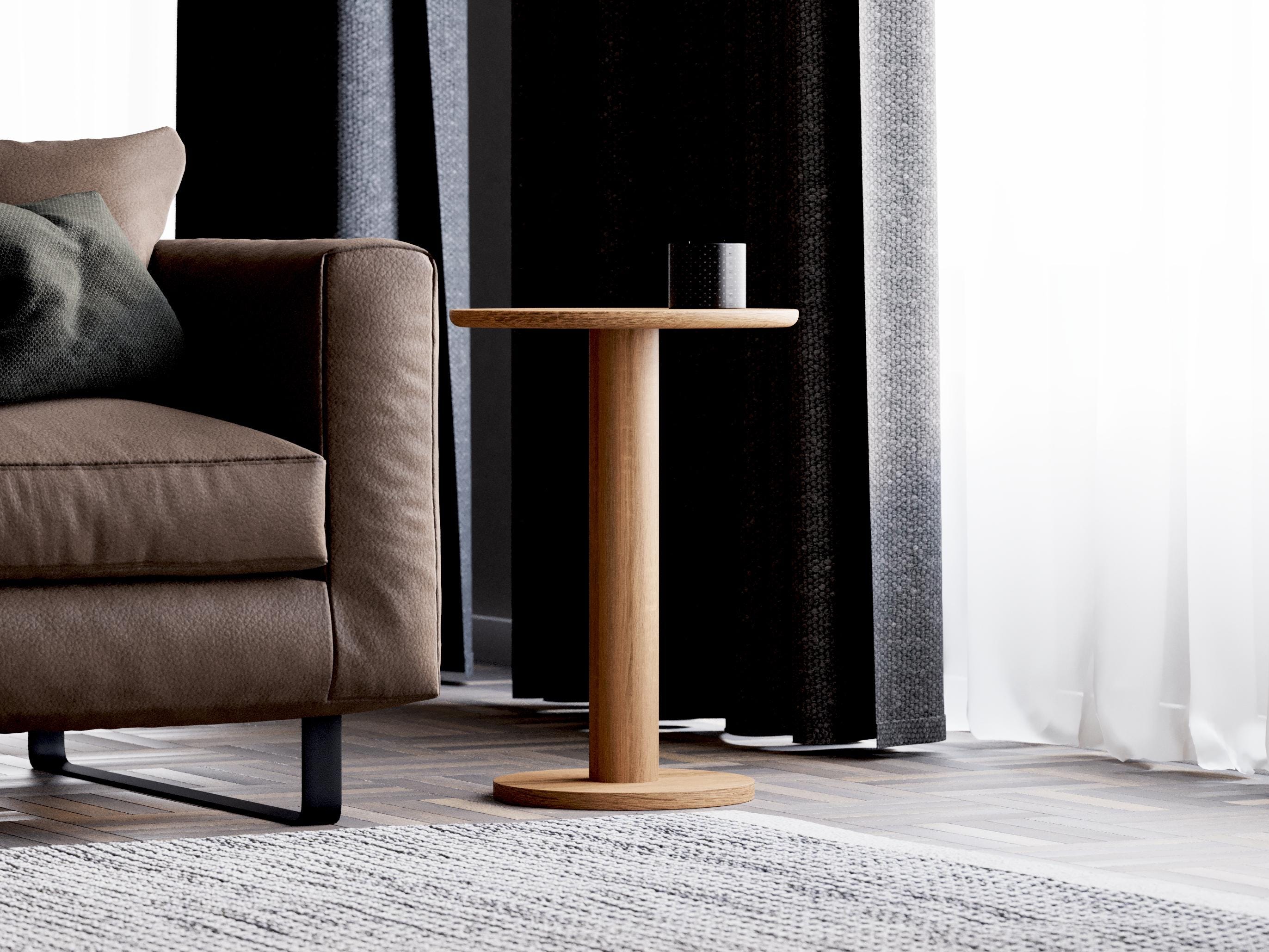 Modern Solid Oak End Table: Round Side Table - Etsy