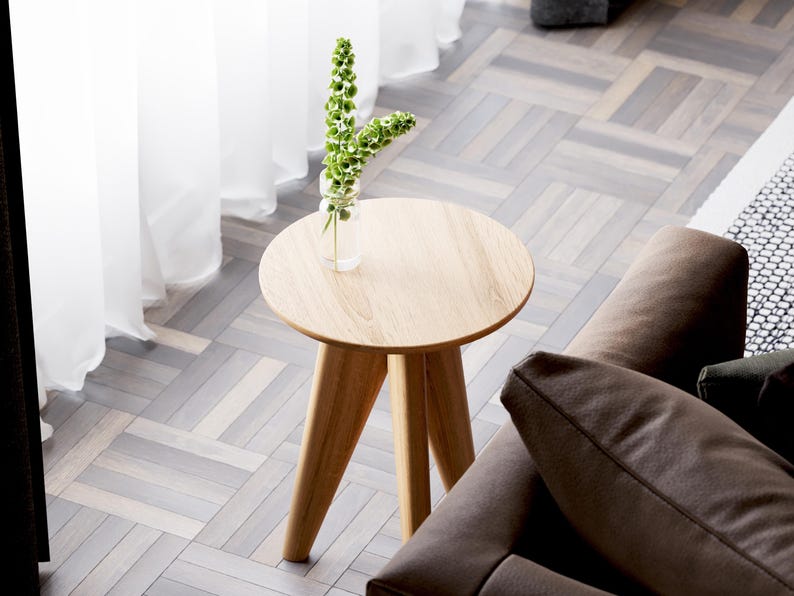 Solid Oak Round Side Table: Modern Minimalist End Table image 4