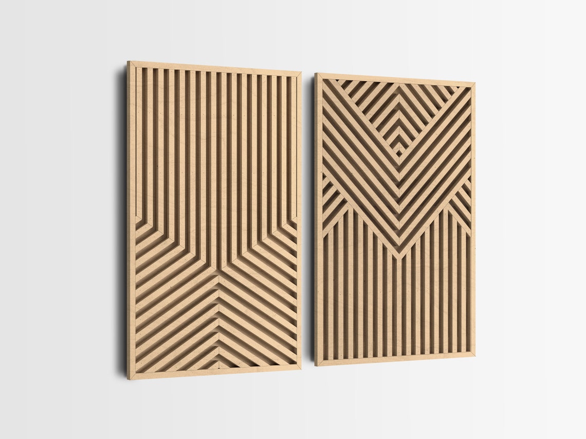 Geometric Wood Wall Art Set Modern Wooden Wall Art Etsy