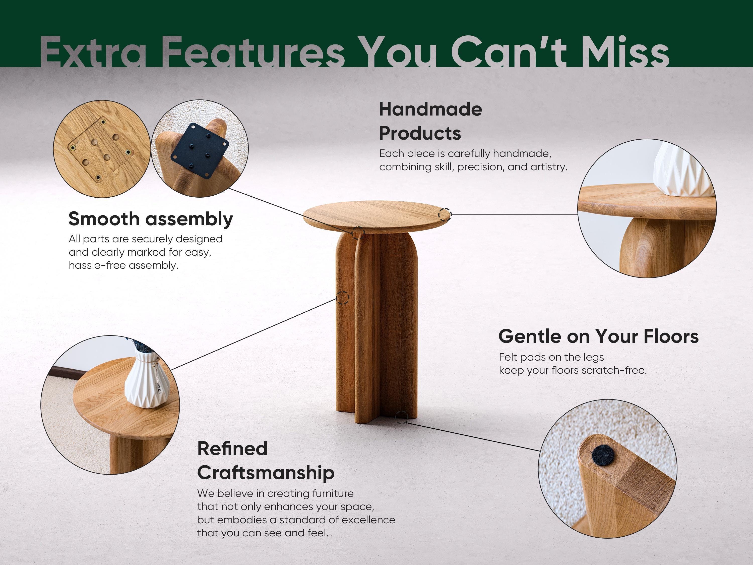 Solid Oak Round End Table: Modern Minimalist Side Table - Etsy