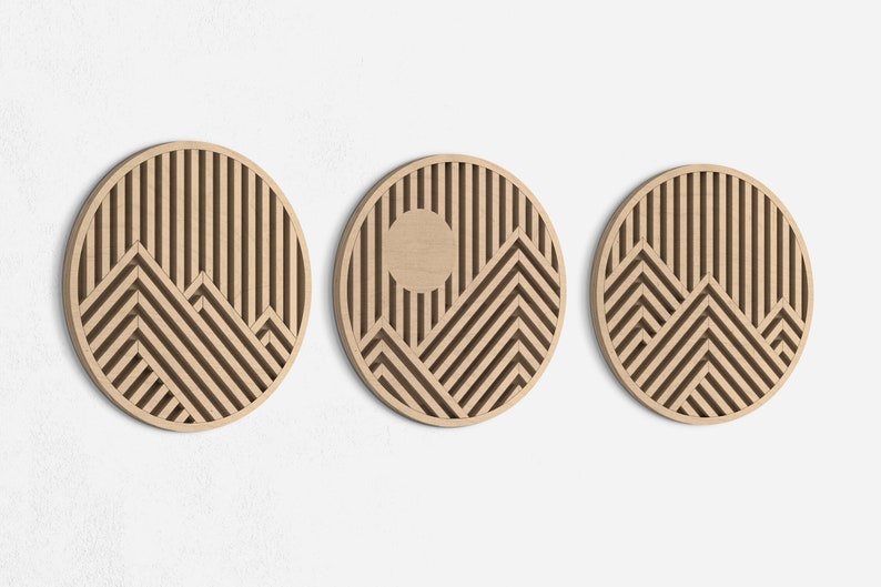 Mountains Wall Art Wood Geometric Wooden Wall Art for Living Etsy
