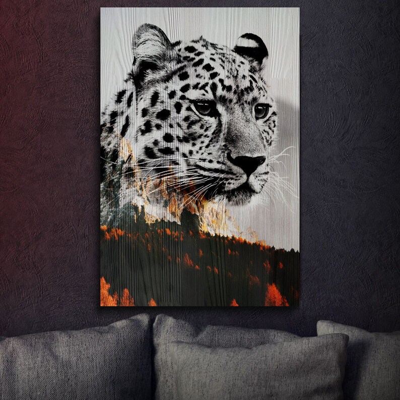 Cheetah wall art Cheetah wood poster Double exposure animal Etsy