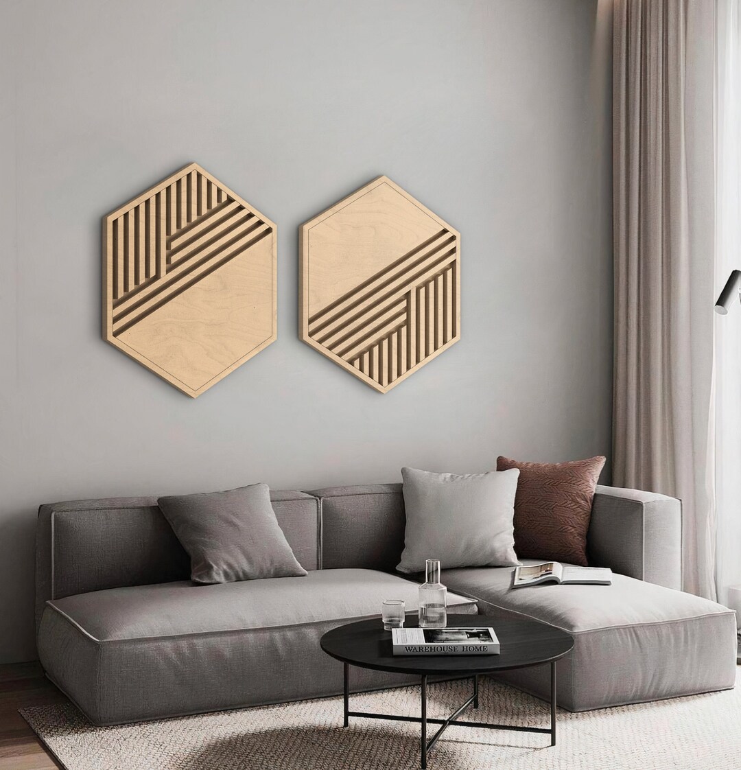 Geometric Wood Wall Art Hexagon Wooden Wall Art Geometric Etsy