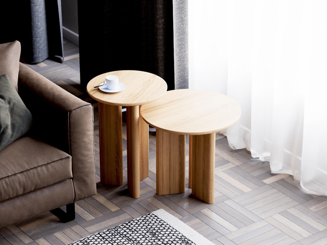 Nesting Tables - End Round Side Table - Solid Wood Table - Small ...