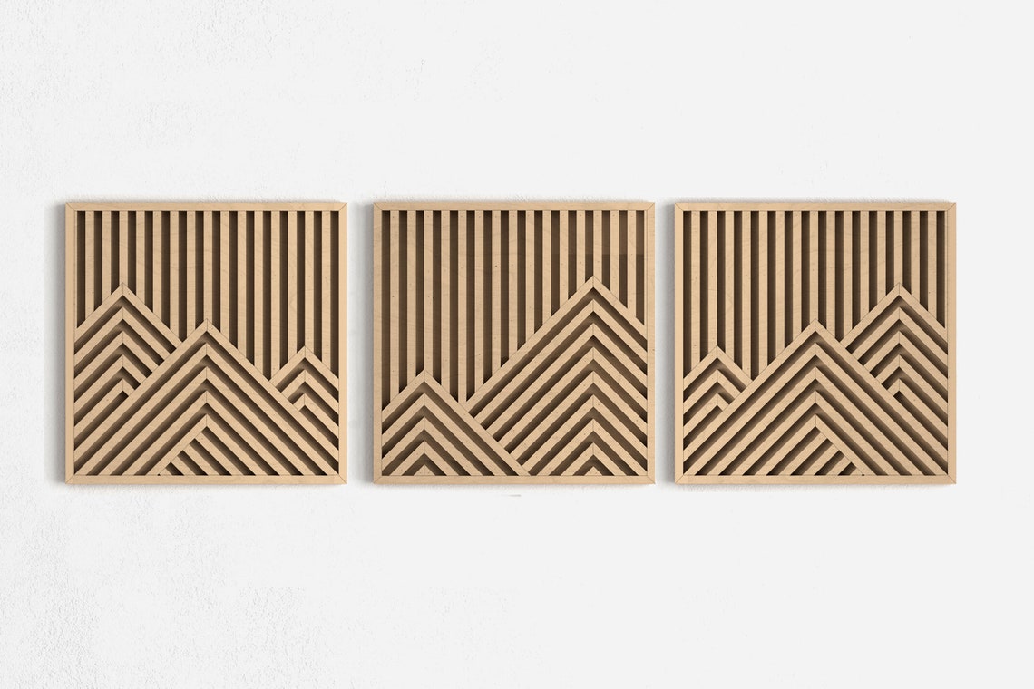 Geometric Wood Wall Art Set Mountains Modern Wooden Wall Art Etsy