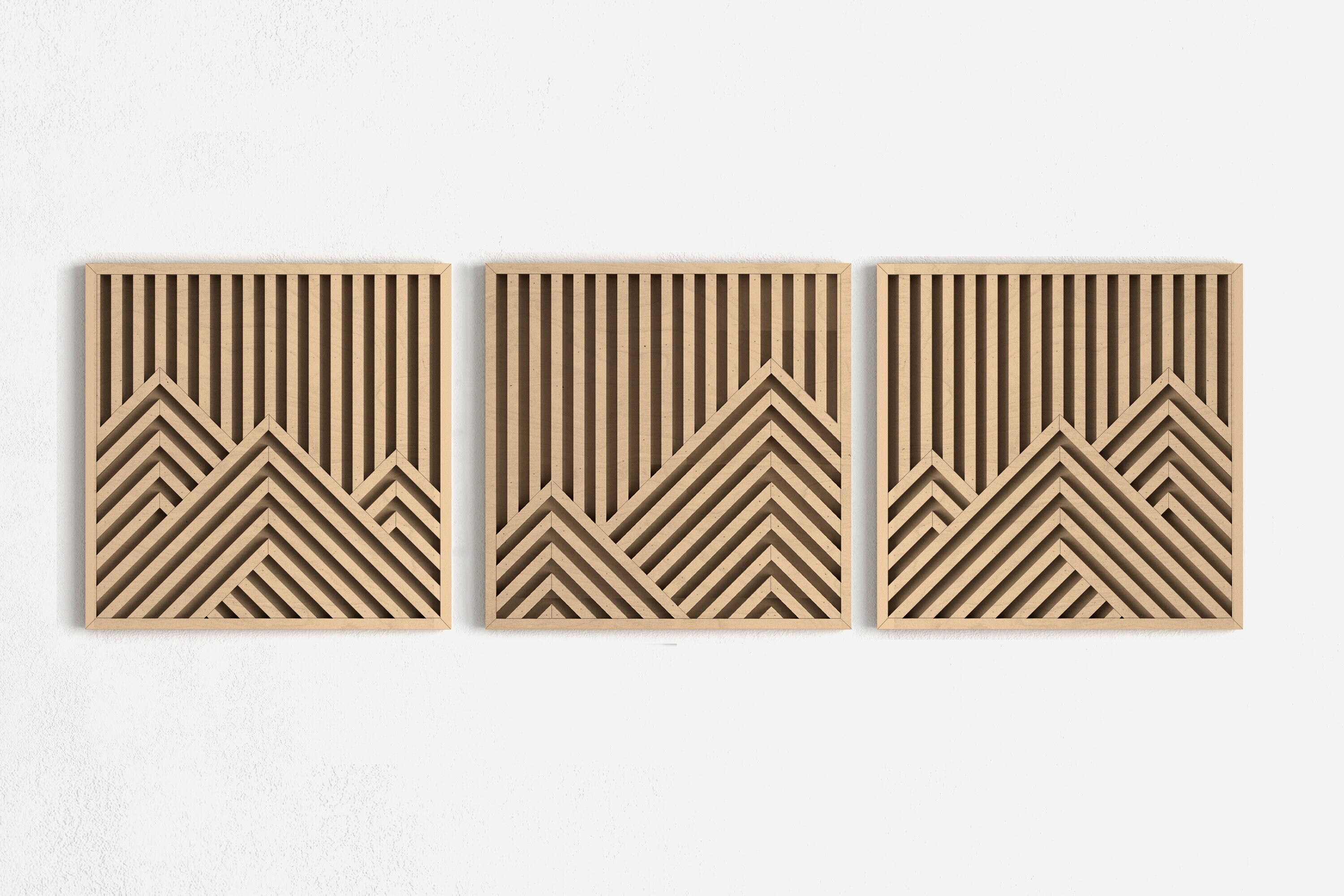 Geometric Wood Wall Art Set Mountains Modern Wooden Wall Art Etsy