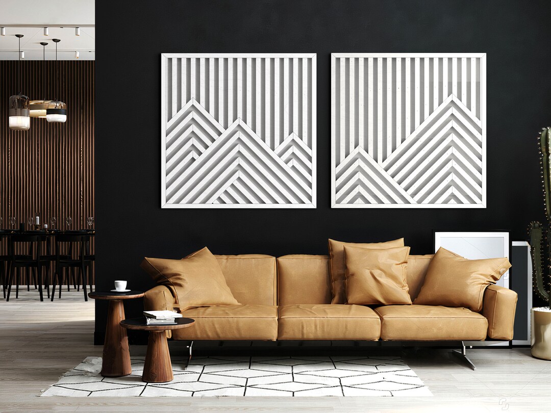 Modern Mountains Wood Wall Art Modern Wall Art Set Geometric Modern Wooden Wall Art Minimalist