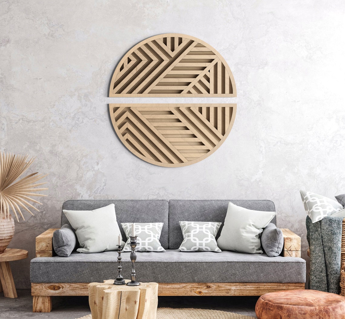 Round Wood Wall Art Round Wood Art Geometric Wood Wall Art Etsy