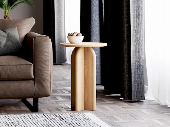 Solid Oak Round End Table: Modern Minimalist Side Table