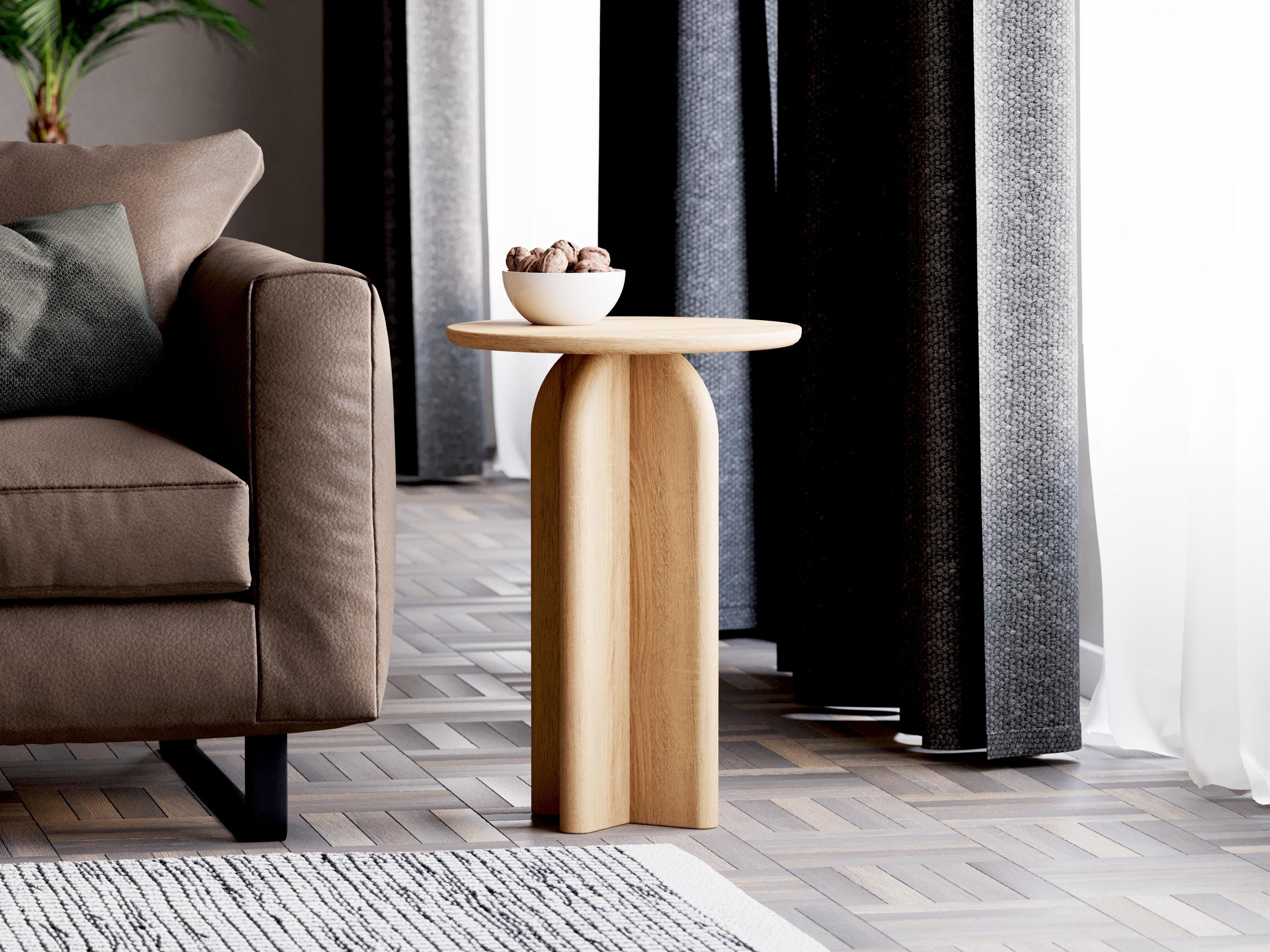Solid Oak Round End Table: Modern Minimalist Side Table - Etsy