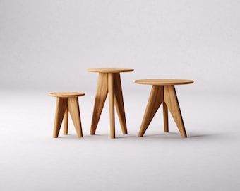 Solid Oak Round Nesting Tables - Modern End Table Set