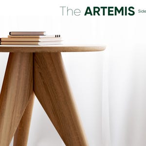 Solid Oak Round Side Table: Modern Minimalist End Table image 3