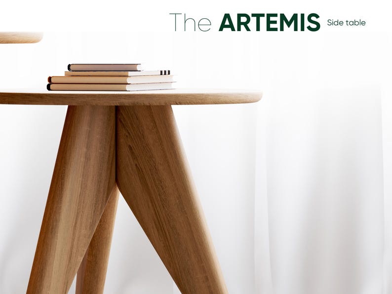 Solid Oak Round Side Table: Modern Minimalist End Table image 3