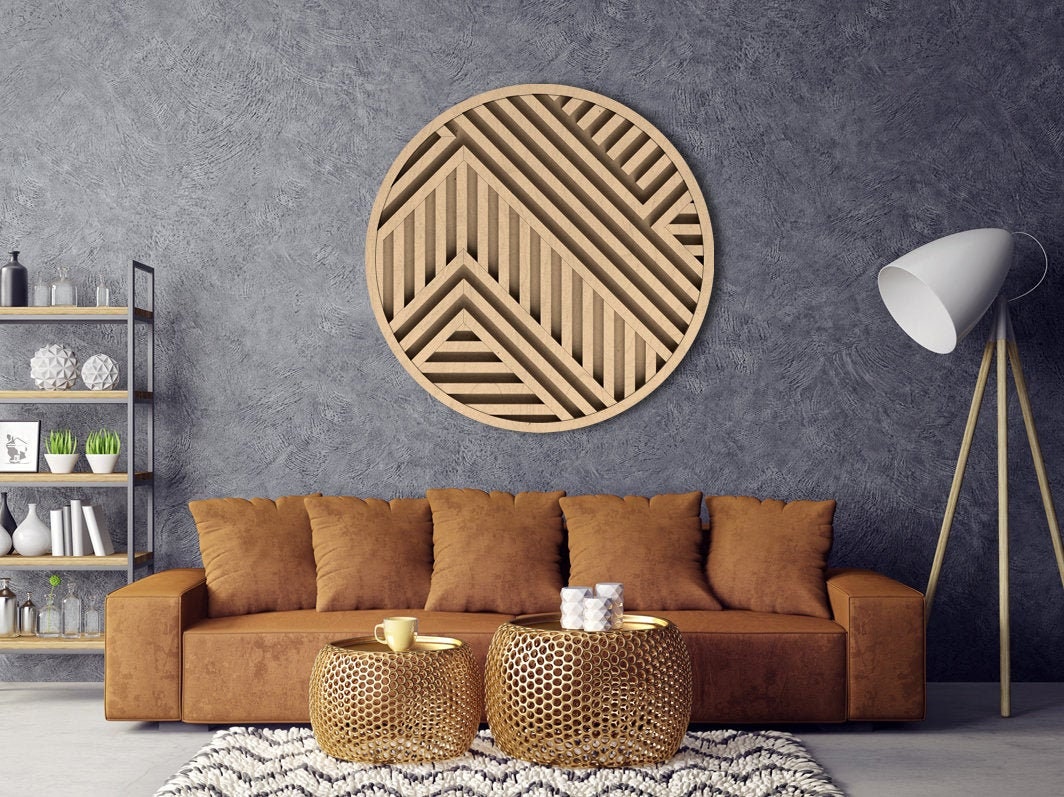Modern Wood Wall Art Round Geometric Wood Wall Art Round Etsy