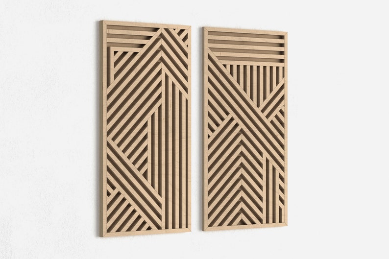 Modern Wood Wall Art Set Abstract Wood Wall Art Geometric Etsy