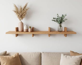 Solid Oak Floating Shelf – Minimalist Wooden Wall Shelf for Living Room, Bedroom or Kitchen, Modern Scandinavian & Japandi Decor