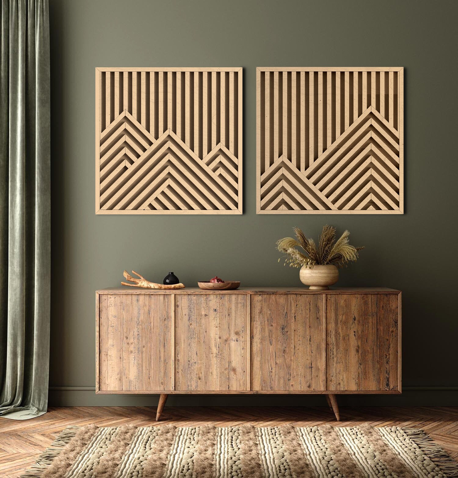 Modern Mountains Wood Wall Art Modern wall art set | Etsy