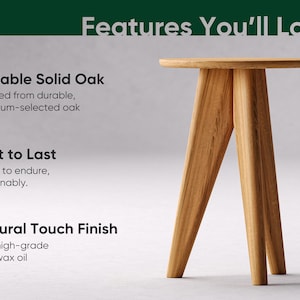 Solid Oak Round Side Table: Modern Minimalist End Table image 5