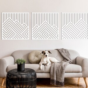 Wood Mountains Wall Art Set | Geometric Wood Wall Art | Modern Wood Wall Art Geometric Wood Decor Wall Wood Decor Extra Large Wall Art