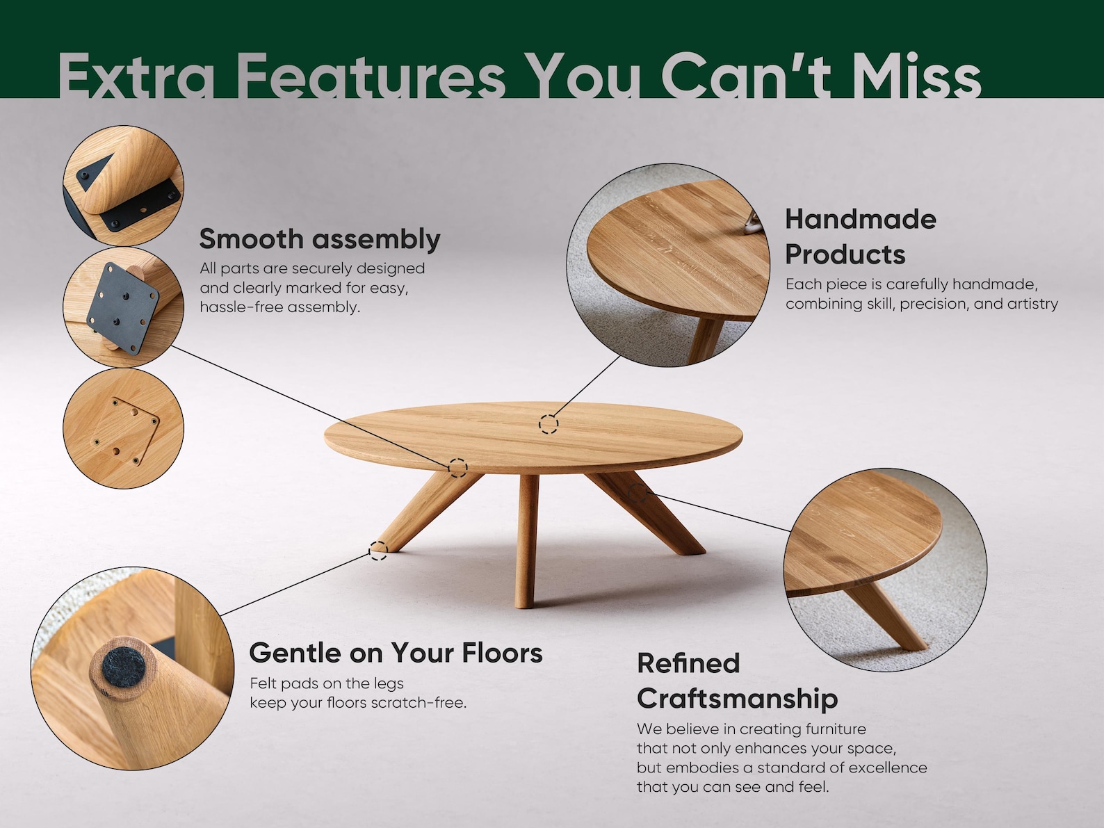 Modern Round Solid Oak Coffee Table - Scandi Style - Etsy