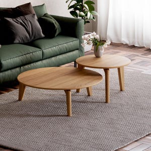 Modern Nesting Coffee Tables - Round Nesting Tables Set - Solid Wood Coffee Table - Minimalist Coffee Table - Scandinavian Furniture