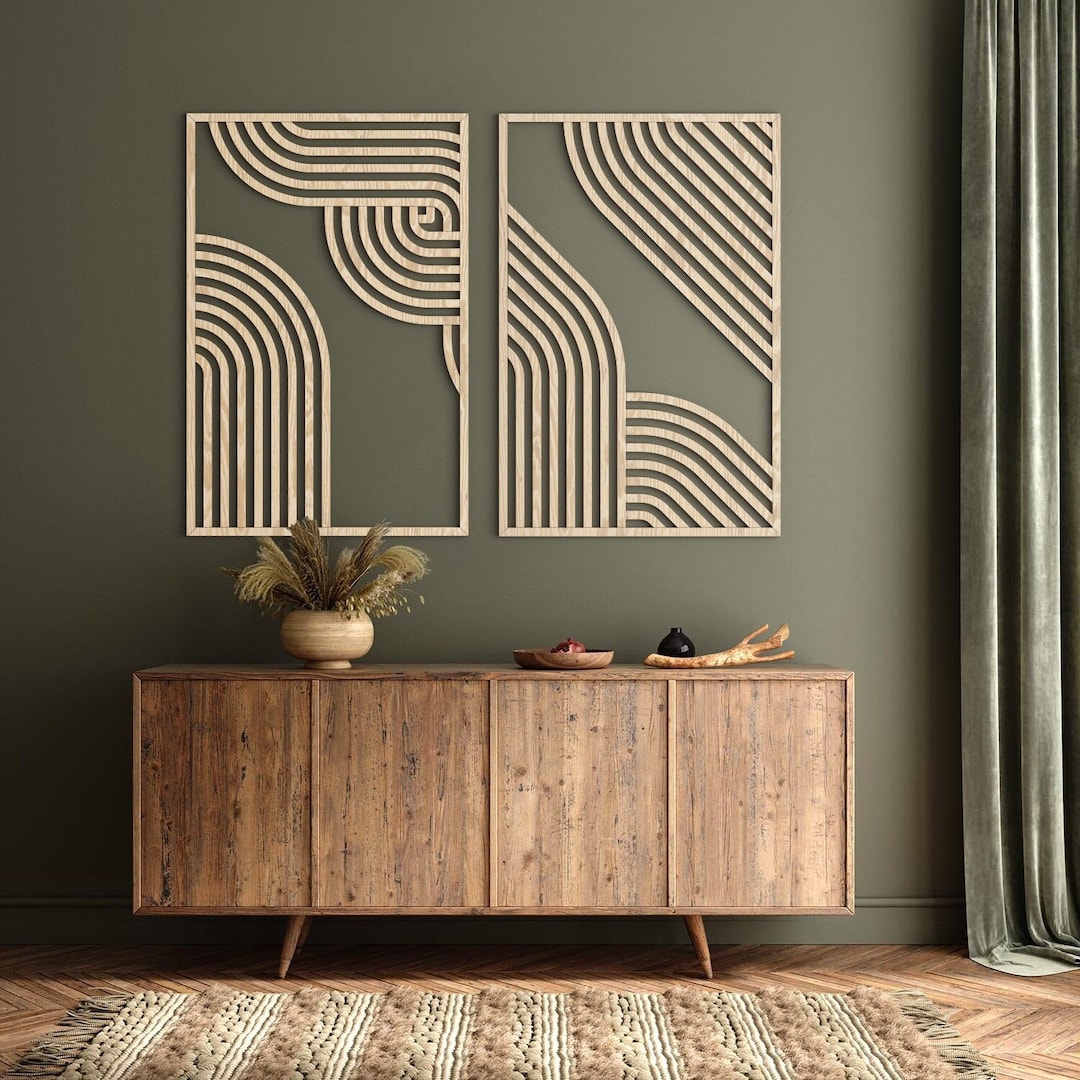 Geometric Wood Wall Art: Modern Boho Wall Hanging, Set of 2 - Etsy