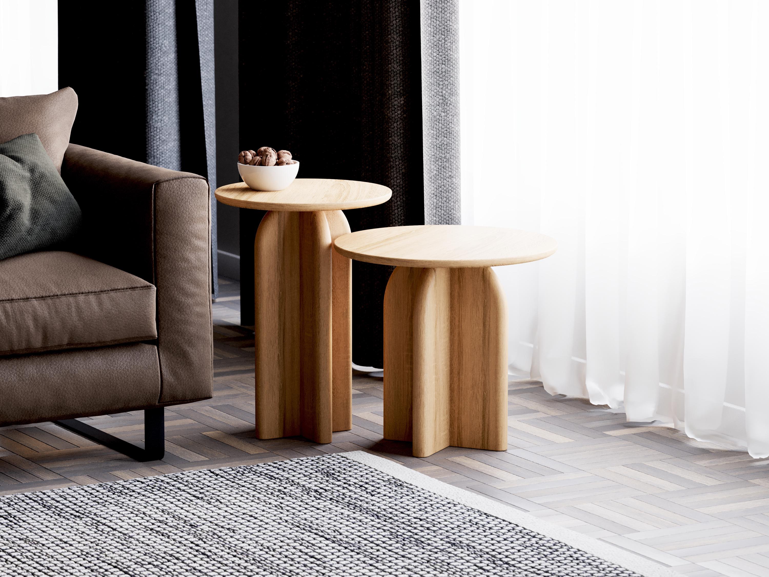 Solid Oak Round Side Table: Modern Minimalist End Table - Etsy