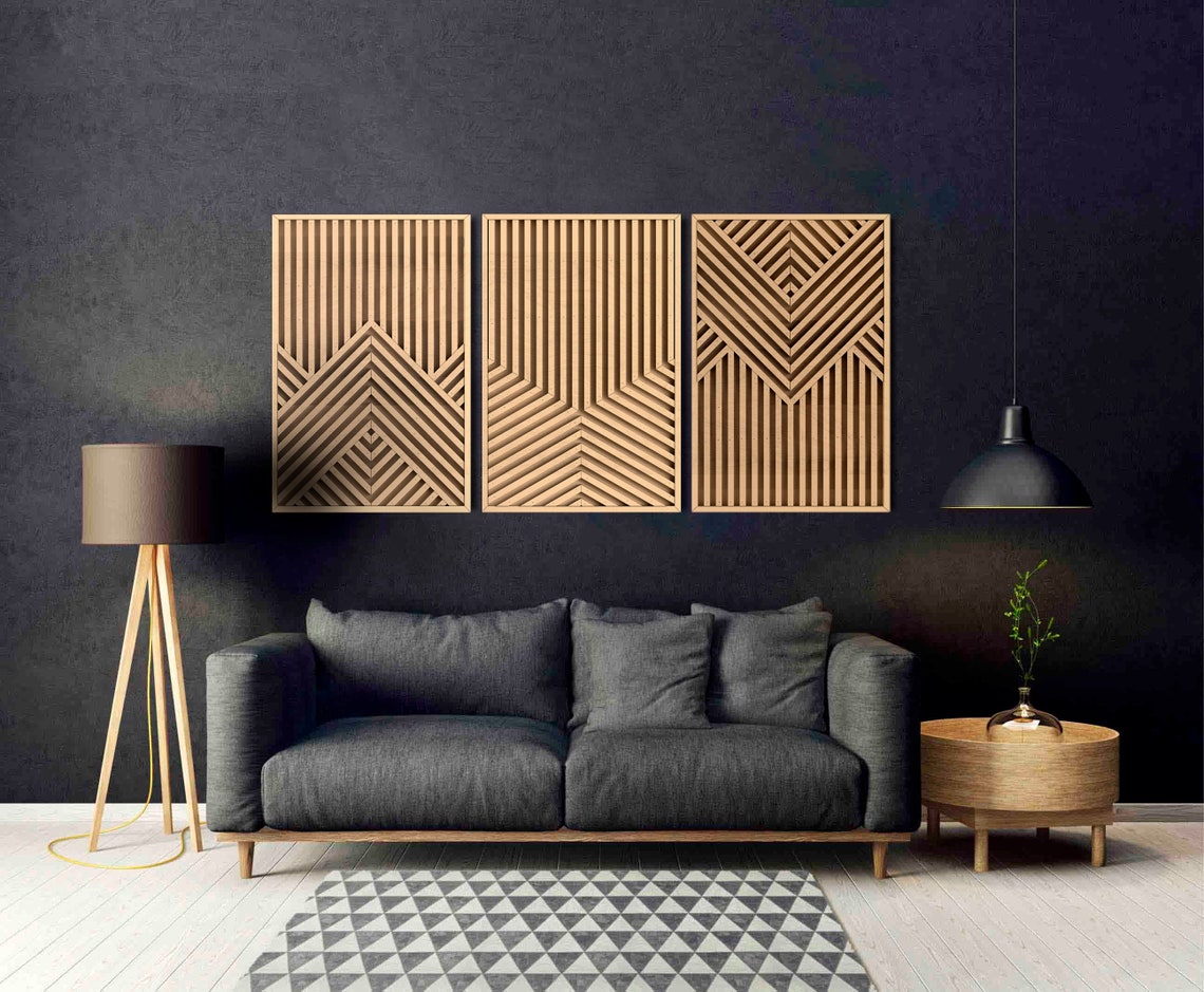 Modern Wood Wall Art Set Wood Wall Panels Abstract Wooden | Etsy