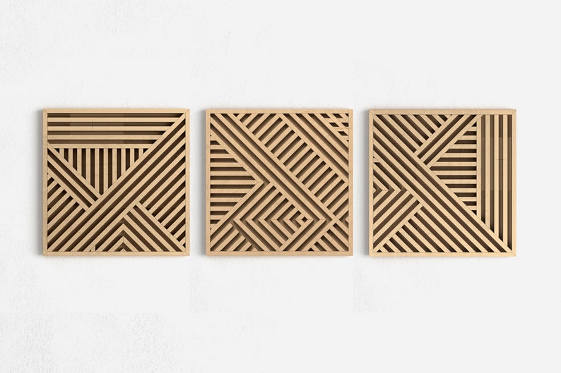 Geometric Wood Wall Art Set Geometric Wood Wall Art Modern Etsy