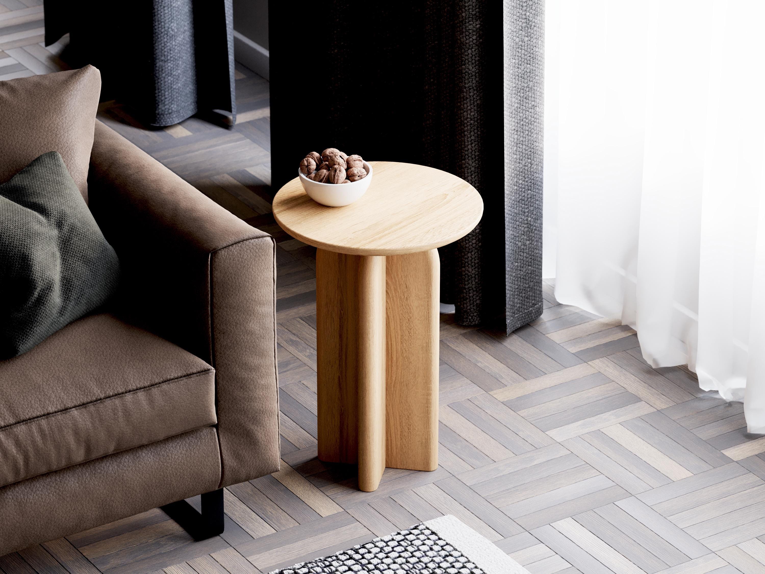 Solid Oak Round Side Table: Modern Minimalist End Table - Etsy
