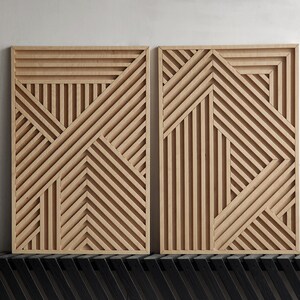 Geometric Wood Wall Art Set Modern Wooden Wall Art Abstract Wooden Wall ...