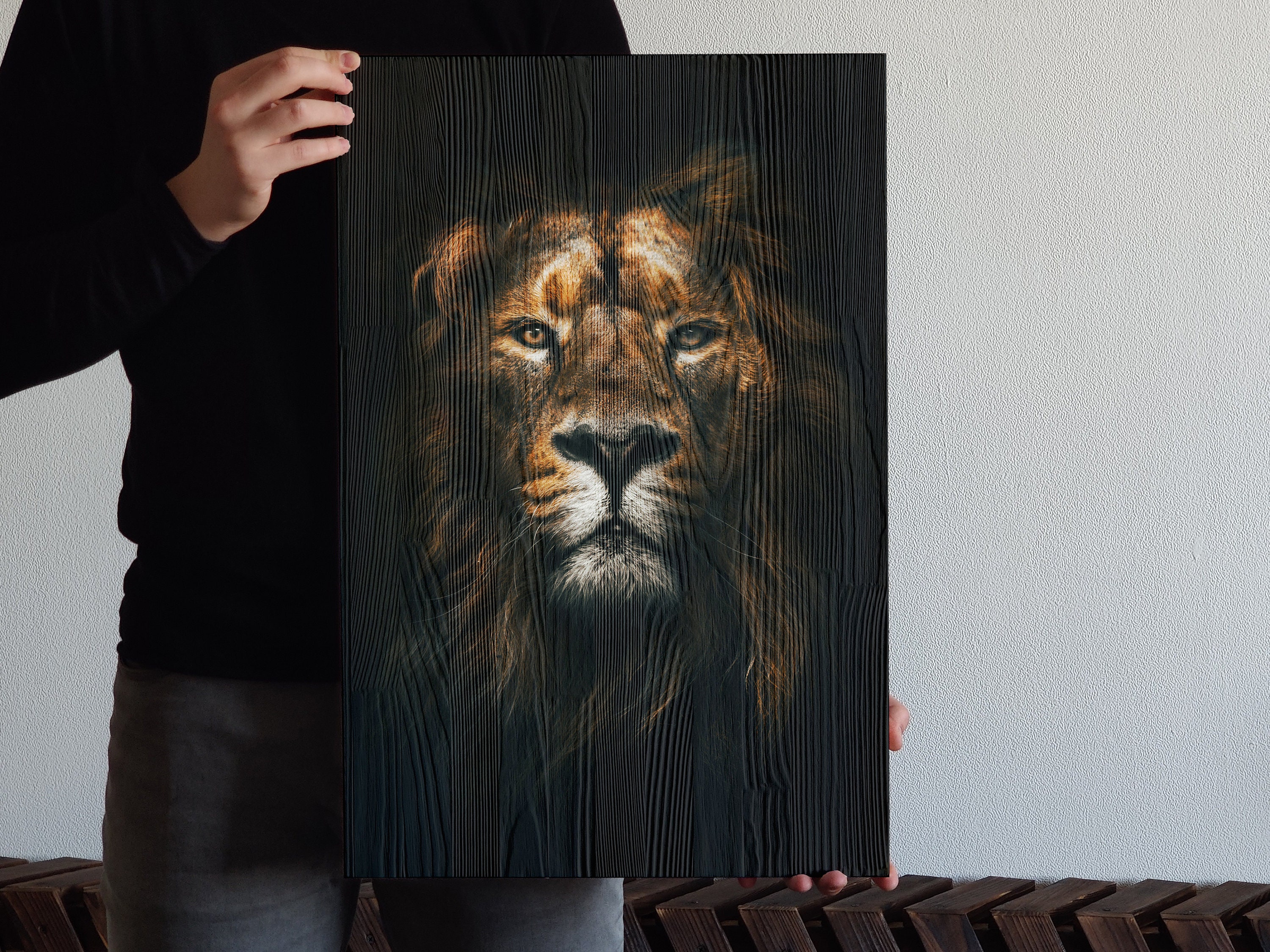 Lion wall art wood poster Lion king decor Gift for him Dad Etsy