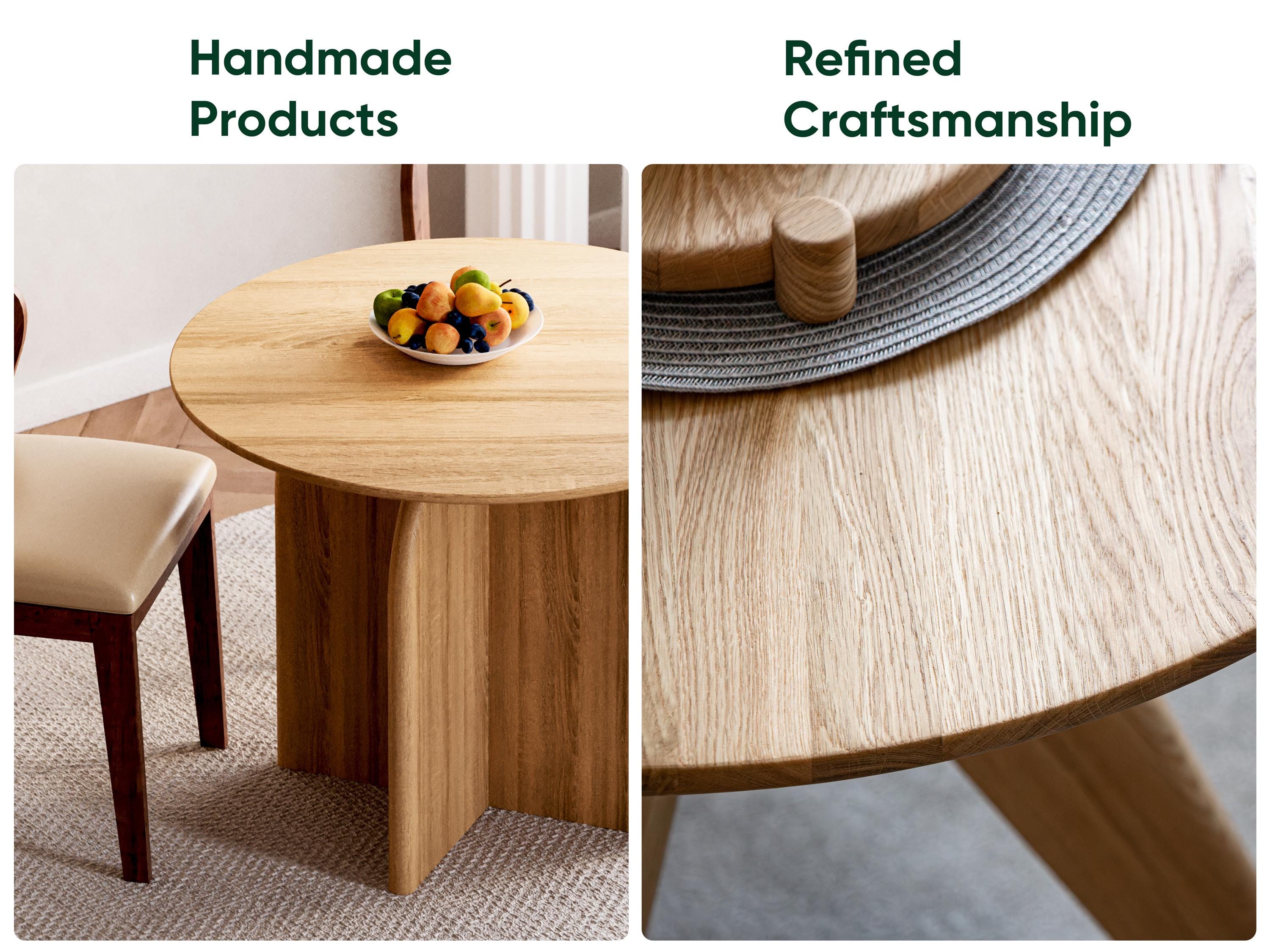 オーク無垢材のラウンドダイニングテーブル - モダンなスカンジナビア