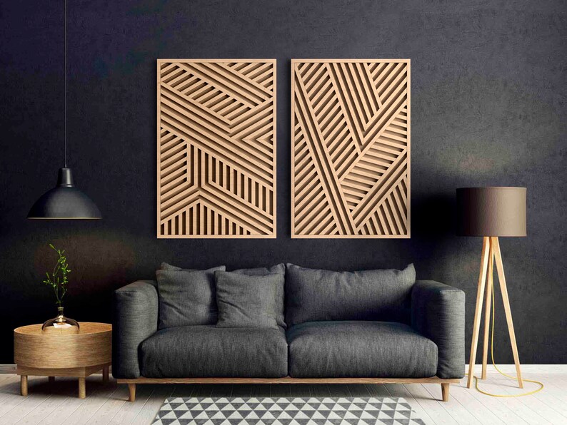 Modern Wood Wall Art Set Wooden Wall Art Abstract Wooden Etsy