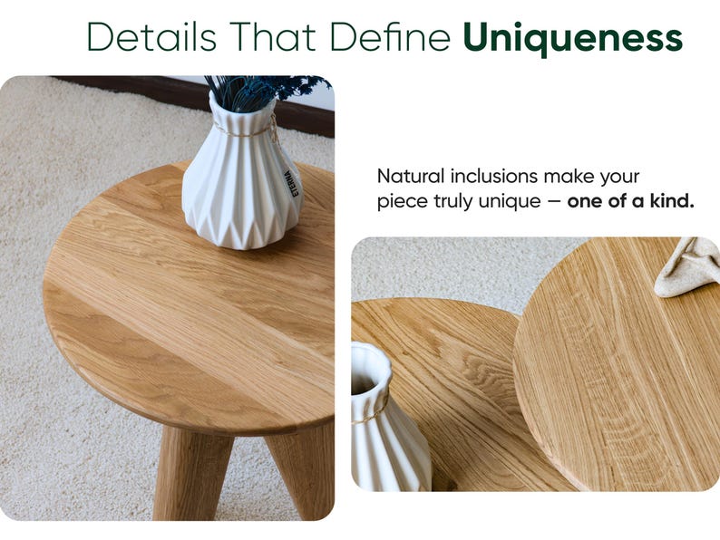 Solid Oak Round Side Table: Modern Minimalist End Table image 6