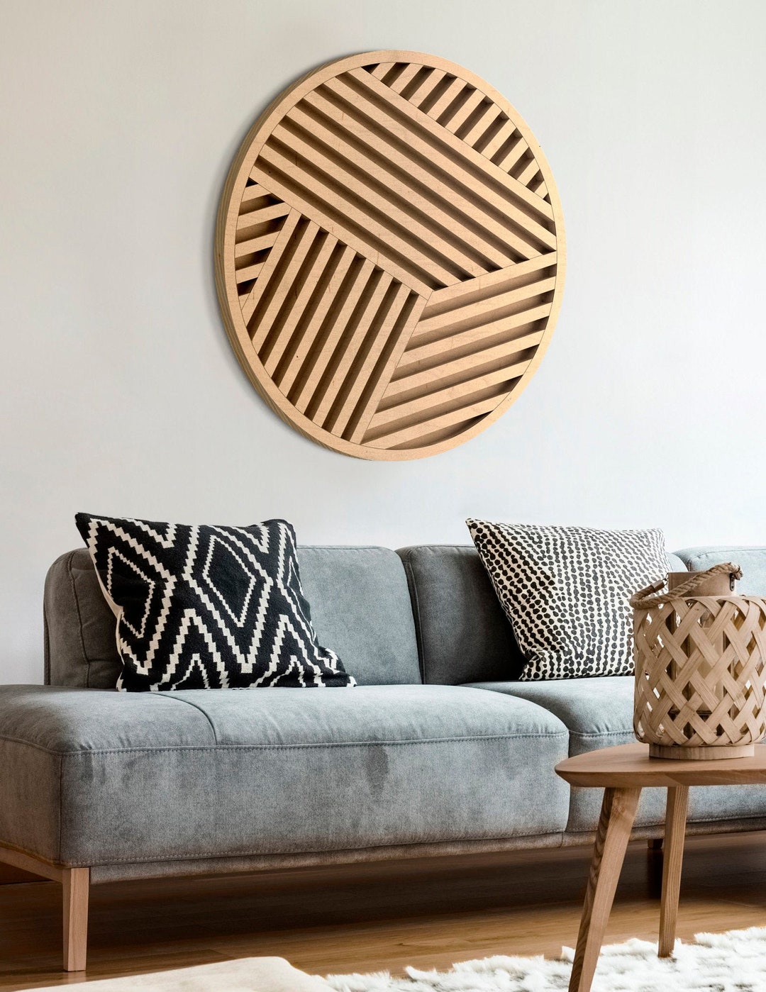 Modern Wood Wall Art Round Wooden Wall Art Geometric Wood Etsy