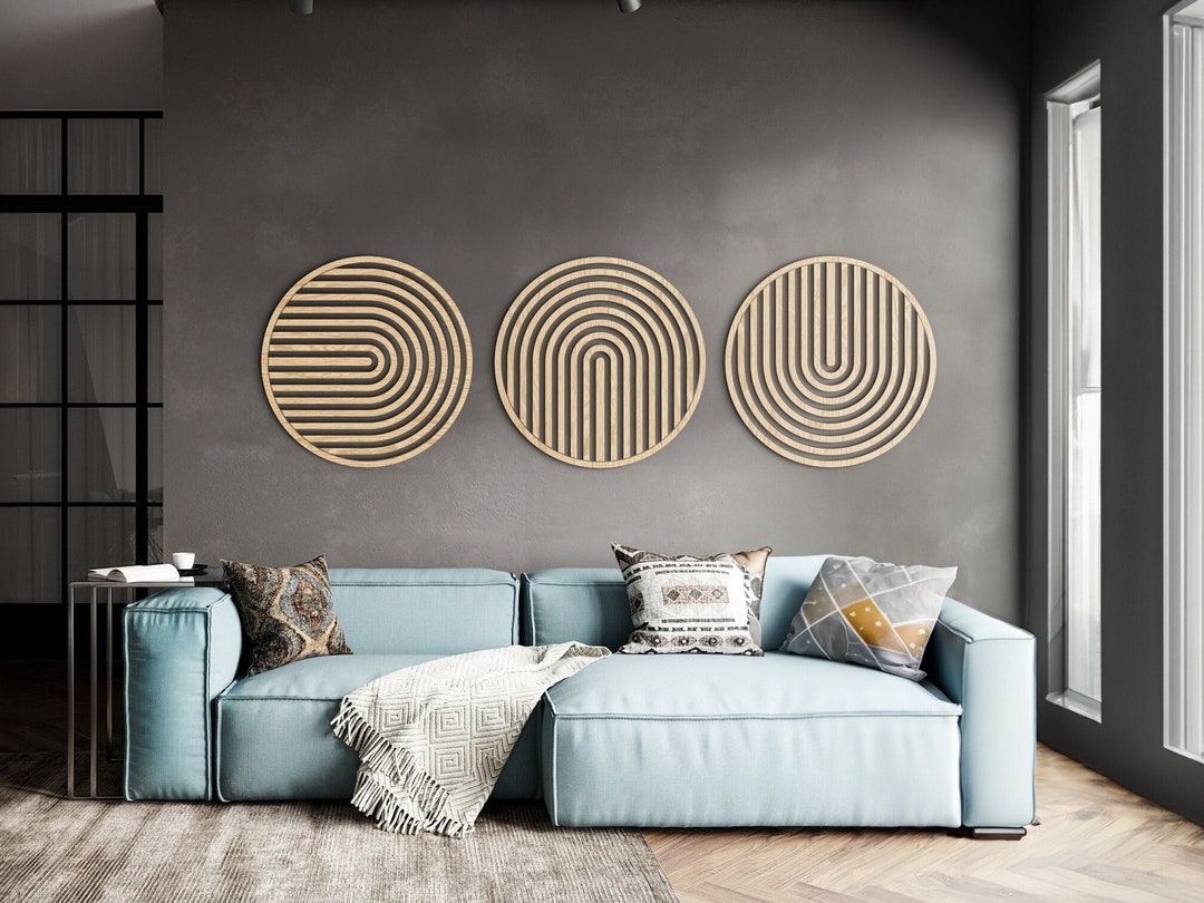 Round Wood Wall Art Set Geometric Decor Boho Wall Art Modern Wood Wall ...