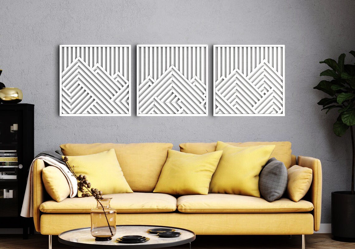 Geometric Wooden Wall Art Mountains Wood Wall Art Etsy