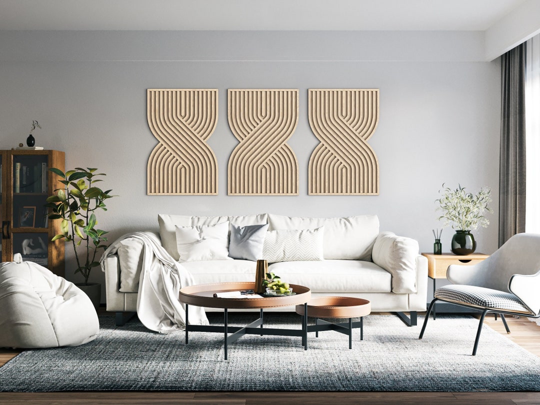 Modern Wood Wall Art Set Geometric Wood Wall Panels Boho Etsy