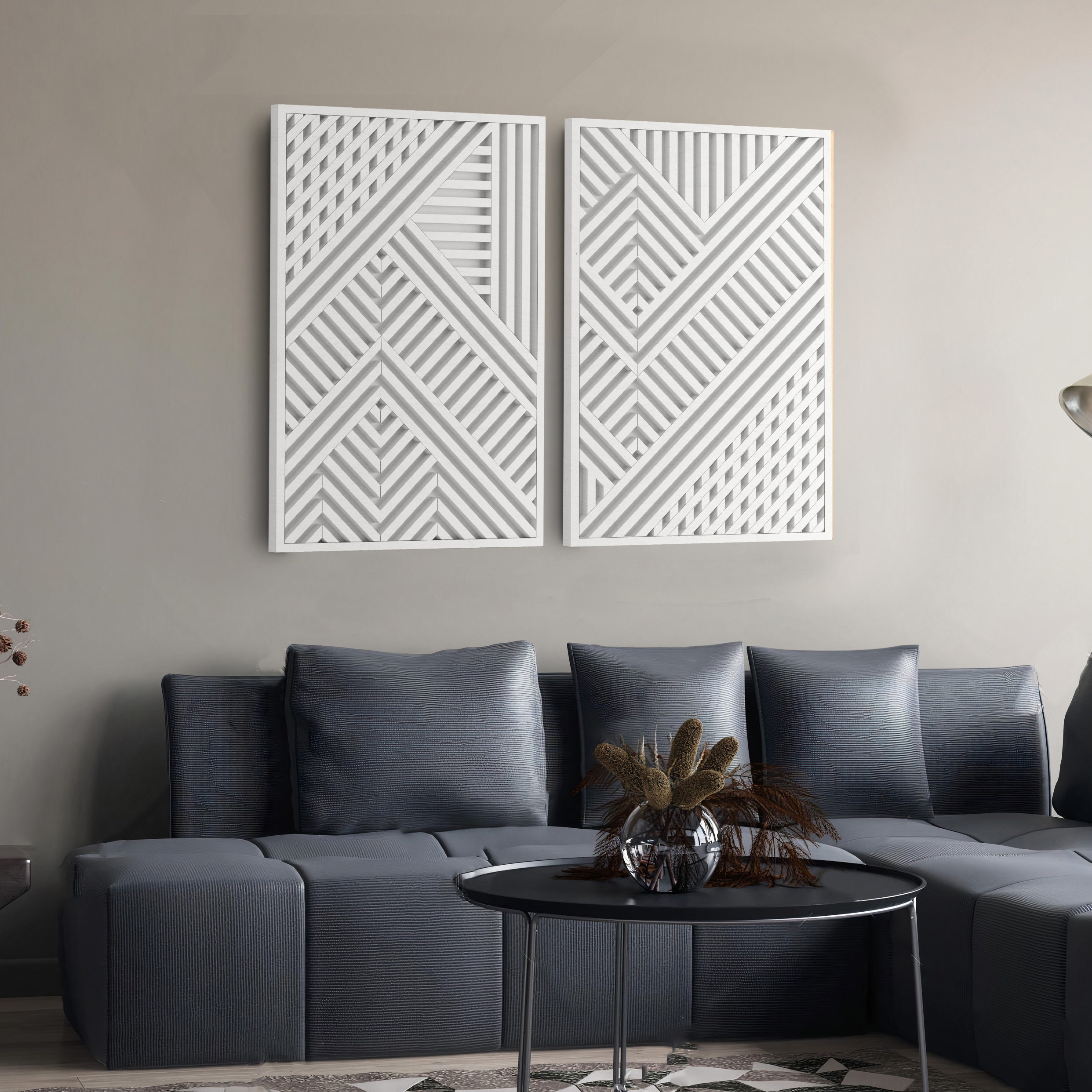 Geometric Wood Wall Art Set Modern Wooden wall art Etsy