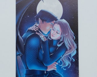 Postcard Feyre & Rhysand under the moon