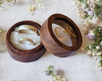 Ringbox personalisiert Holz | Hochzeit Ringkissen rund | Ringetui | Trauung Eheringe Ringschatulle | Ringkästchen mit Initialen