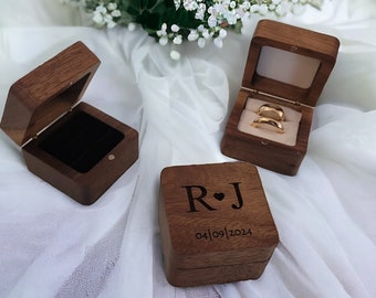 Ringbox aus Holz mit Gravur | Ringkästchen Hochzeit personalisiert mit Initialen | Ringkissen | Trauung Eheringe Ringschatulle