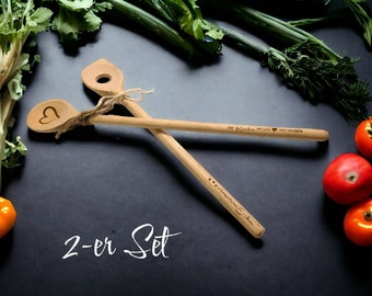 2× personalisierter Kochlöffel graviert Holzlöffel mit Namen und Spruch | Geschenk mit Gravur für Muttertag