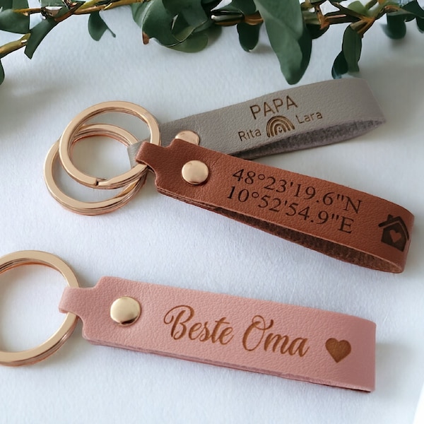 Personalized leather keychain with engraving with name | Gift for dad mom Mother's Day