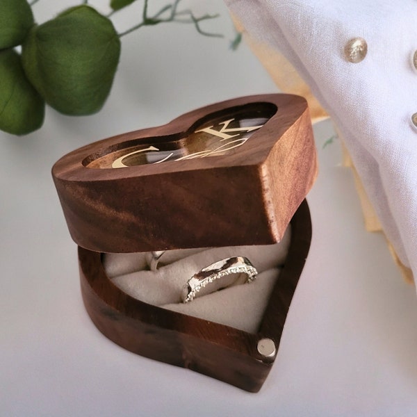 Ringbox personalisiert Holz | Hochzeit Herz Ringkissen | Ringetui | Trauung Eheringe Ringschatulle | Ringkästchen mit Initialen