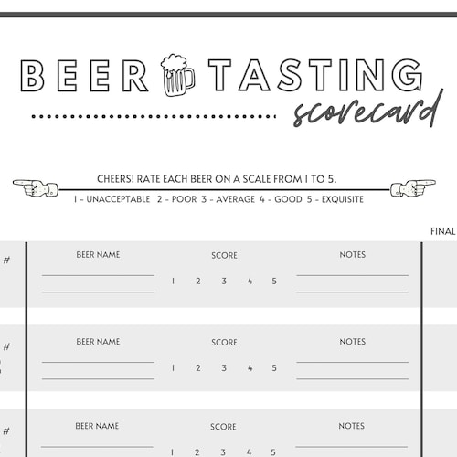 Beer Tasting Party Scorecard Printable Kraft Rustic Beer - Etsy