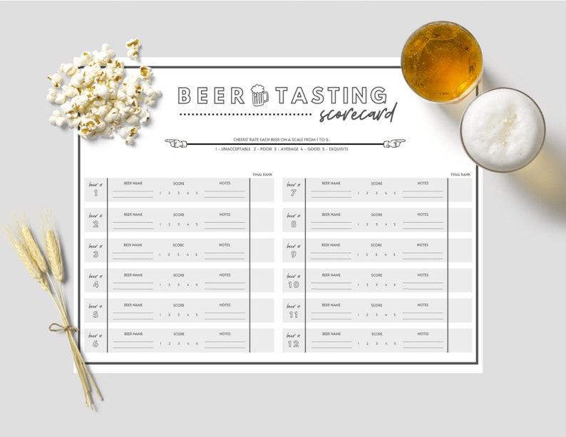 PRINTABLE 12 Beer Tasting Scorecard Score Sheet Etsy